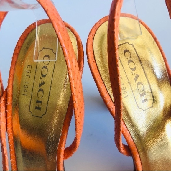 Coach Beatriz Orange Snake Embossed Strappy Sandals - Picture 6 of 15